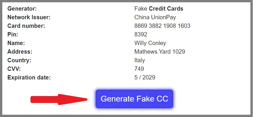 Random Fake Credit Card Generator With Name 2021