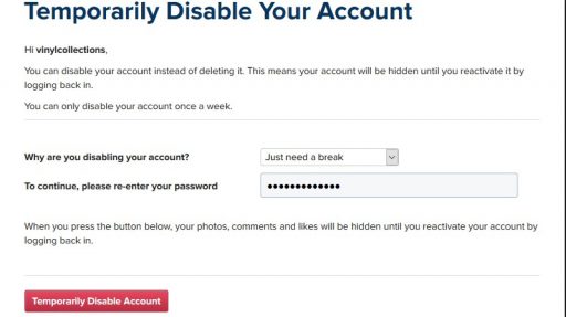 temporarily disable account instagram