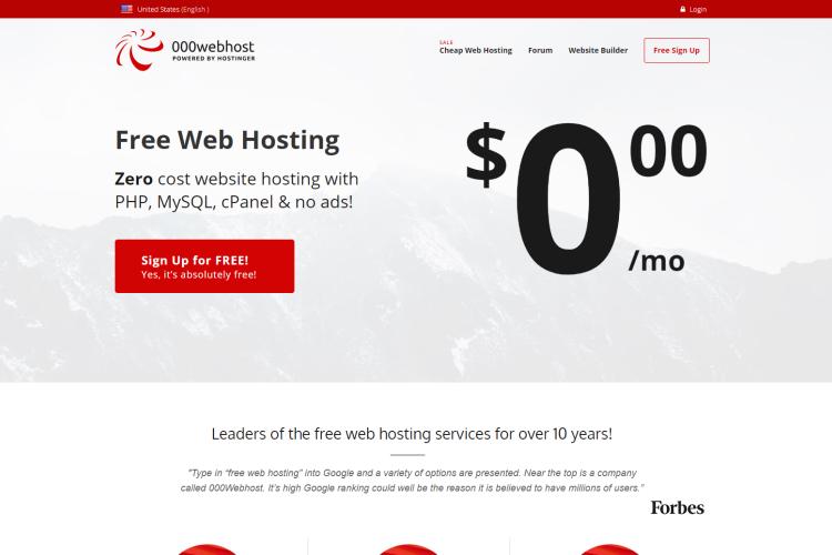 57 Best Free Web Hosting Sites 2023 (Reviews & Comparison): 000WebHost