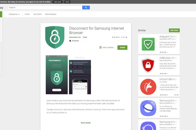 Android AD Blocker Disconnect for Samsung Internet Browser