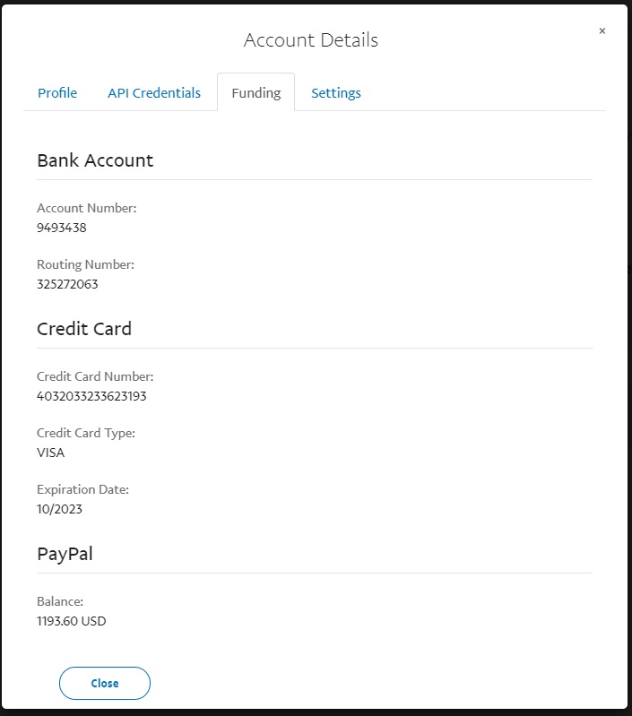 Sandbox Paypal Seller Profile