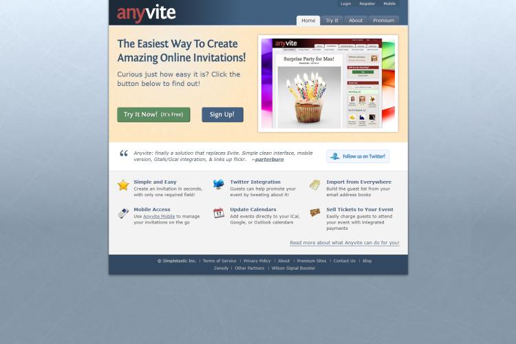 Anyvite - editorial pick for Evite alternative software
